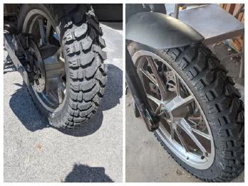 Image of new tire and custom roadside tool kit
