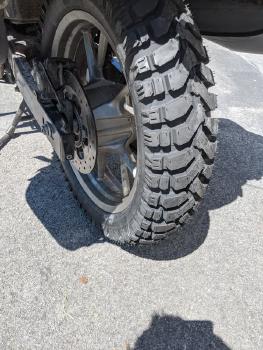 New grippy motorcycle tire on rear